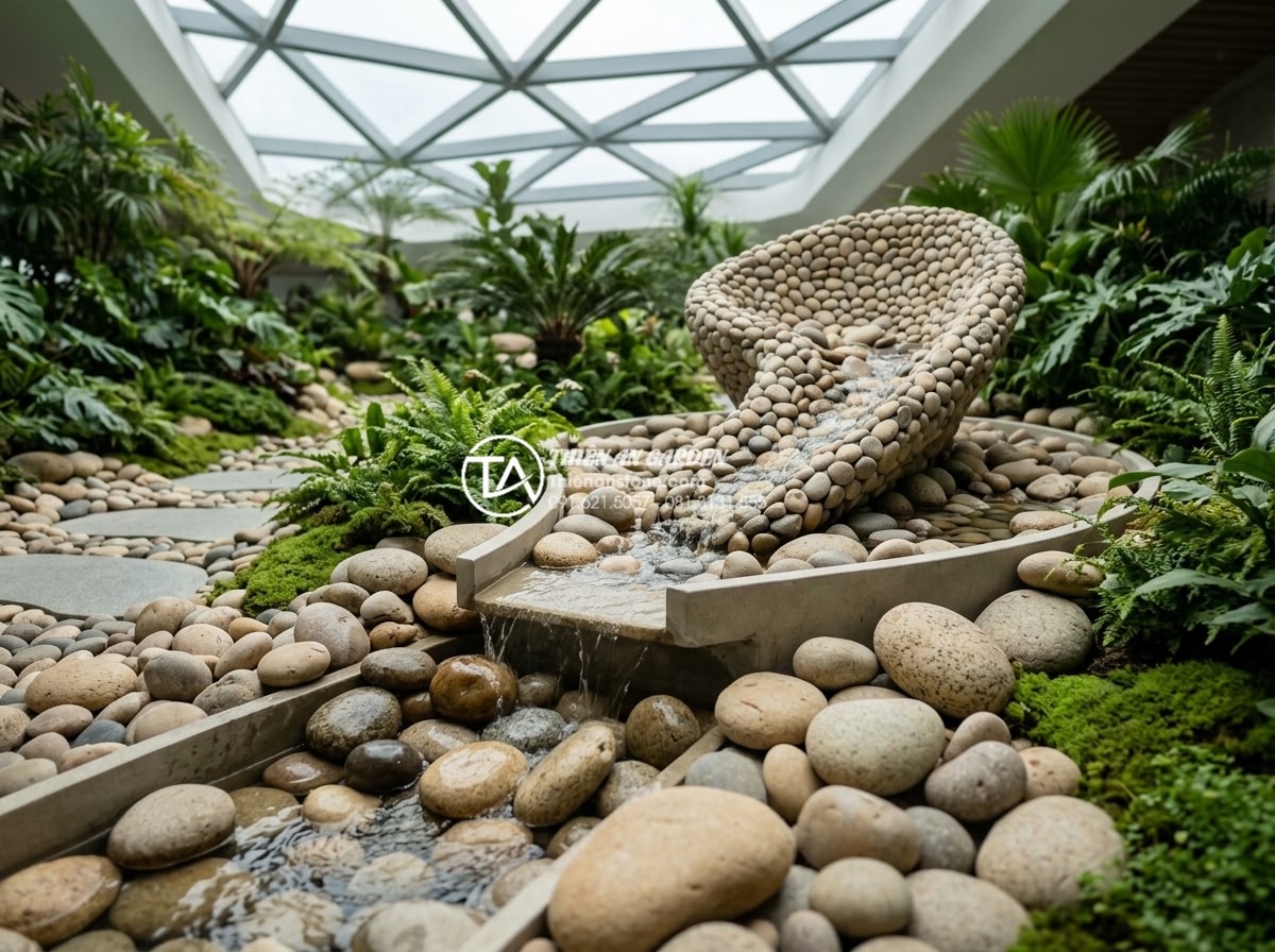 Sự kết hợp hoàn hảo giữa đá mỹ nghệ và nước trong tiểu cảnh giếng trời - Innovative modern future design of stone art and water features in an advanced s