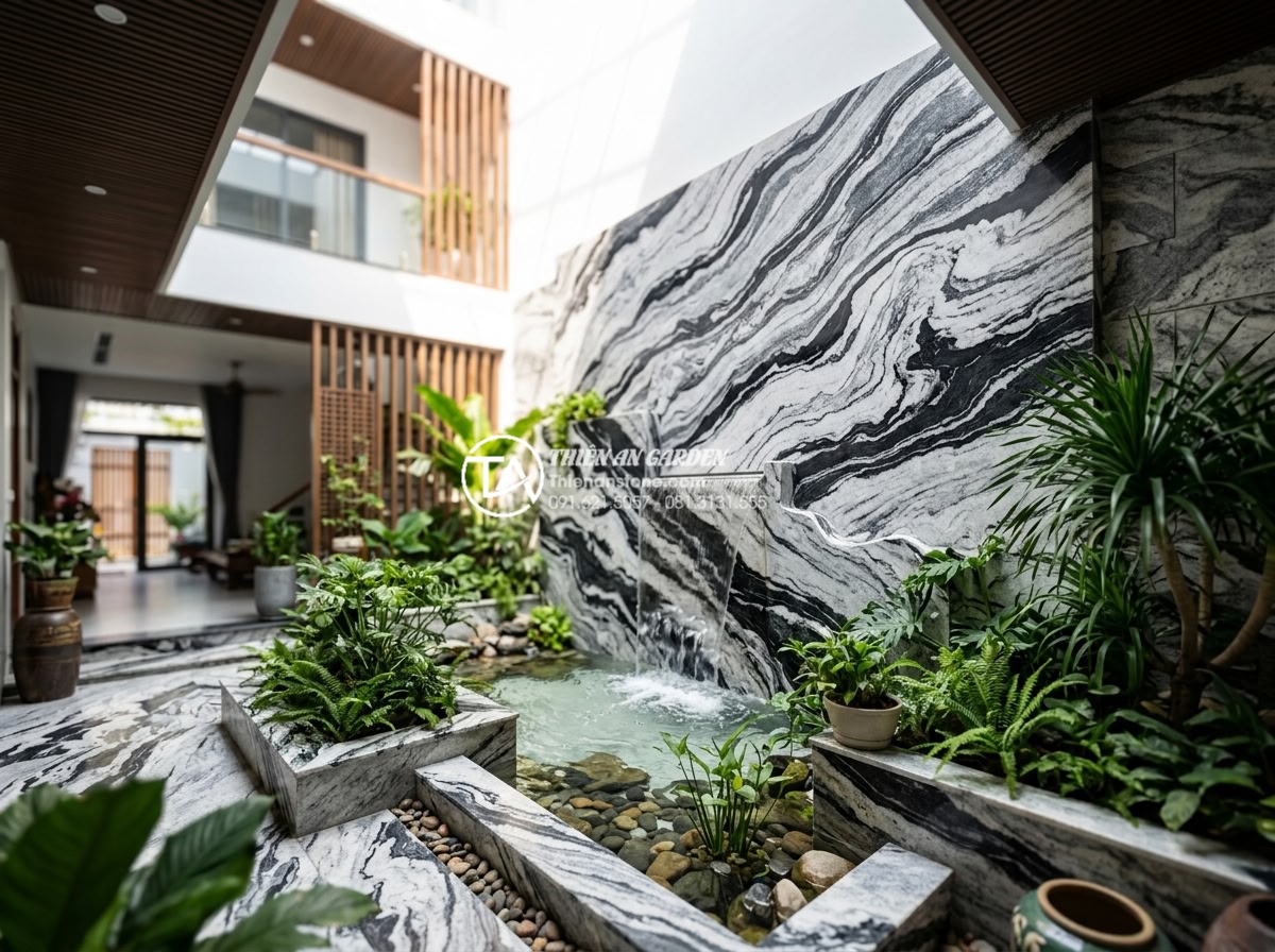 Tác dụng của tiểu cảnh giếng trời đối với sức khỏe và tâm trạng - Showcase of completed skywell projects by Da Canh Thien An highlighting natural 