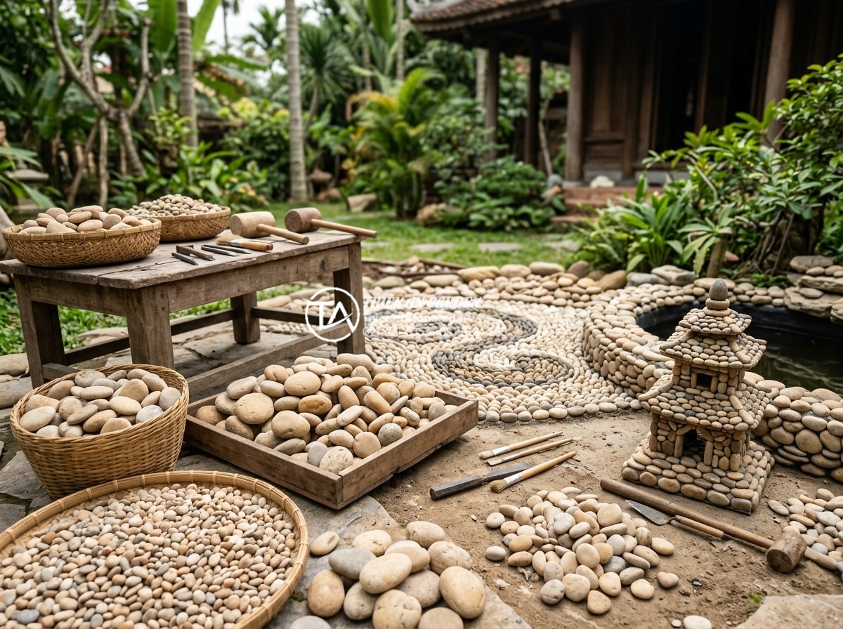Tại sao tiểu cảnh sân sau lại là giải pháp chống nóng hiệu quả cho nhà ống? - Hình 17 Tại sao tiểu cảnh sân sau lại là giải pháp chống nóng hiệu quả cho nhà ống? - Team of skilled craftsmen working on high-quality natural stone carvings and lan