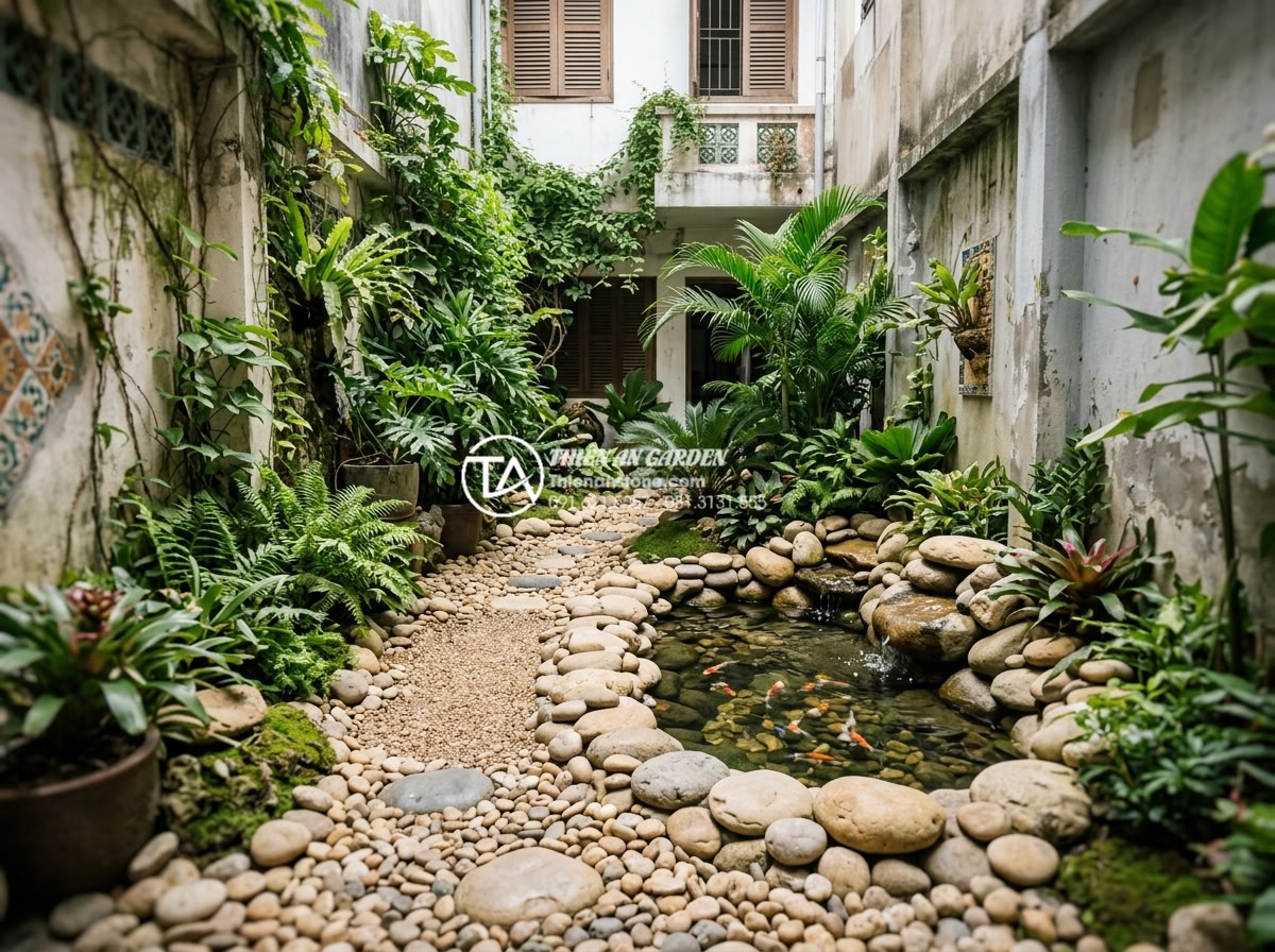 Tại sao tiểu cảnh sân sau lại là giải pháp chống nóng hiệu quả cho nhà ống? - Hình 3 Tại sao tiểu cảnh sân sau lại là giải pháp chống nóng hiệu quả cho nhà ống? - Beautifully designed miniature backyard landscape in a narrow tube house using n