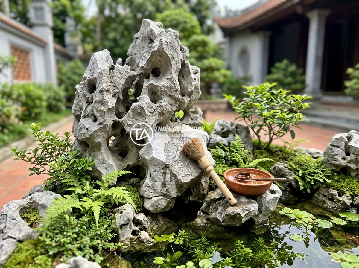 Tại sao tiểu cảnh trước nhà mini đang trở thành xu hướng tại các đô thị? - Hình 11 Tại sao tiểu cảnh trước nhà mini đang trở thành xu hướng tại các đô thị? - Professional maintenance photography showing a happy homeowner gently cleaning n