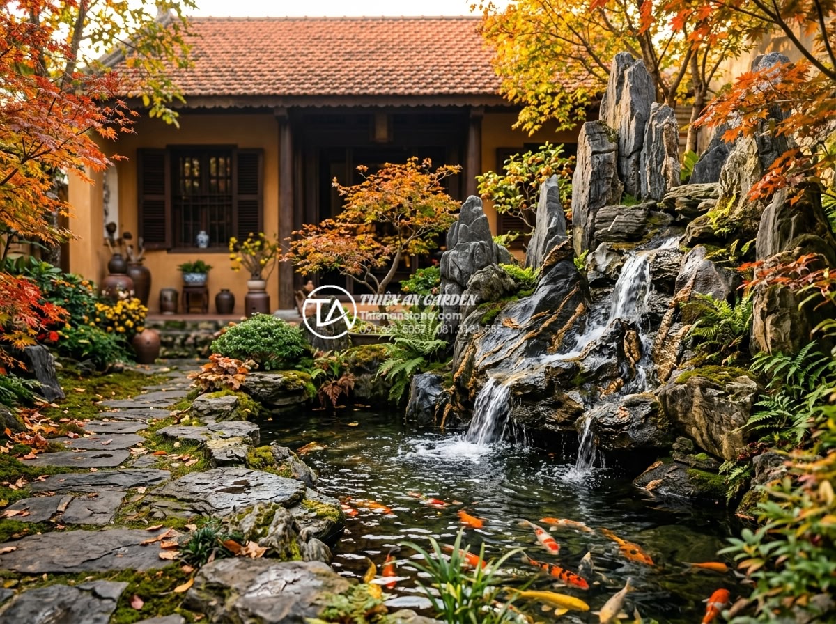 Tại sao tiểu cảnh trước nhà mini đang trở thành xu hướng tại các đô thị? - Hình 12 Tại sao tiểu cảnh trước nhà mini đang trở thành xu hướng tại các đô thị? - Seasonal professional photography of a well-maintained mini landscape garden in