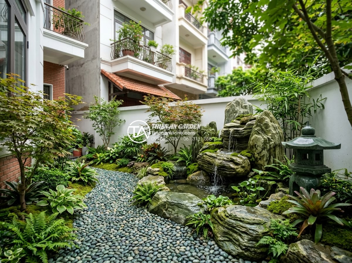 Thiết kế tiểu cảnh sân sau nhà cấp 4 tiết kiệm chi phí mà vẫn tinh tế - Feng shui inspired small backyard landscape design for 4-level Vietnamese house 