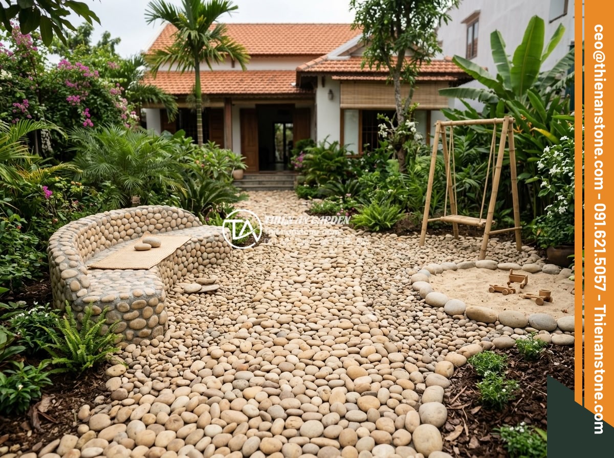 Thiết kế tiểu cảnh trước nhà: 10 nguyên tắc vàng kiến tạo không gian sống - Functional front yard design featuring stone pathways for easy access, seating a