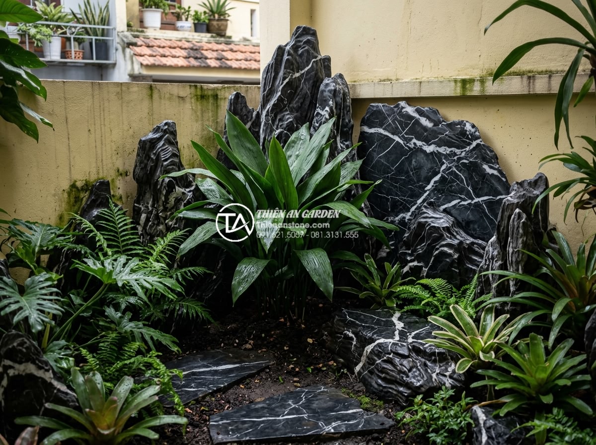 Top 10 loại cây chịu bóng râm cực tốt cho tiểu cảnh sân sau nhà phố - Cast iron plant (Vạn Niên Thanh) in dark shaded corner of townhouse garden with 