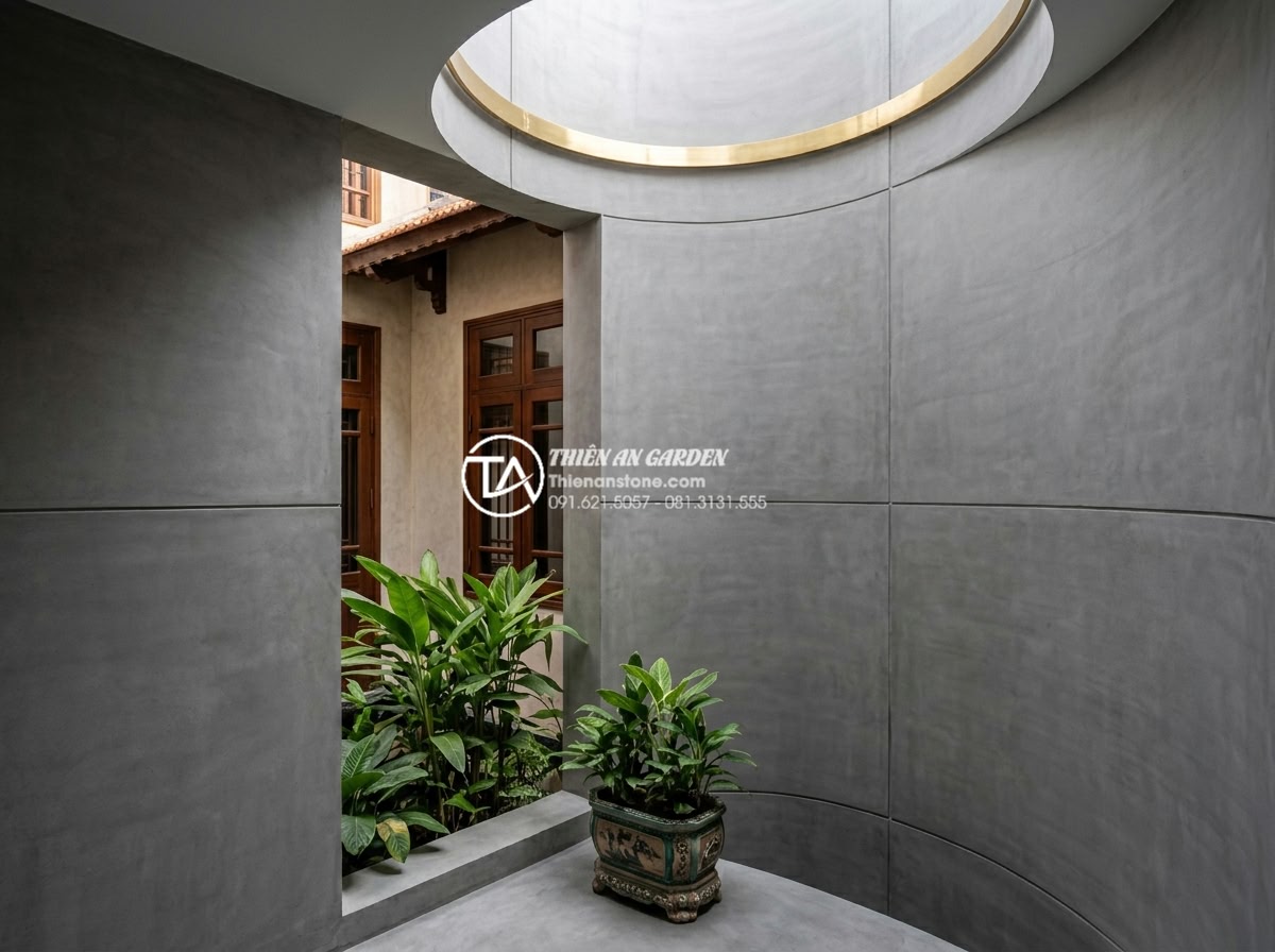 Top 5 loại đá tự nhiên ốp tường giếng trời bền đẹp và sang trọng nhất - Gray volcanic stone ong xam natural tiles on light well walls with rustic elegan