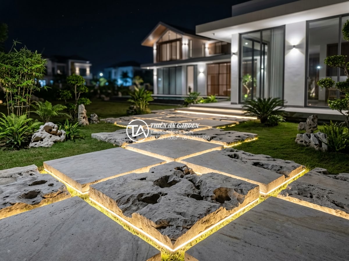 Ứng dụng đá cuội và sỏi tự nhiên trong trang trí lối đi sân sau - Hình 10 Ứng dụng đá cuội và sỏi tự nhiên trong trang trí lối đi sân sau - Ultra modern minimalist backyard pathway with uniform gray river pebbles in clea