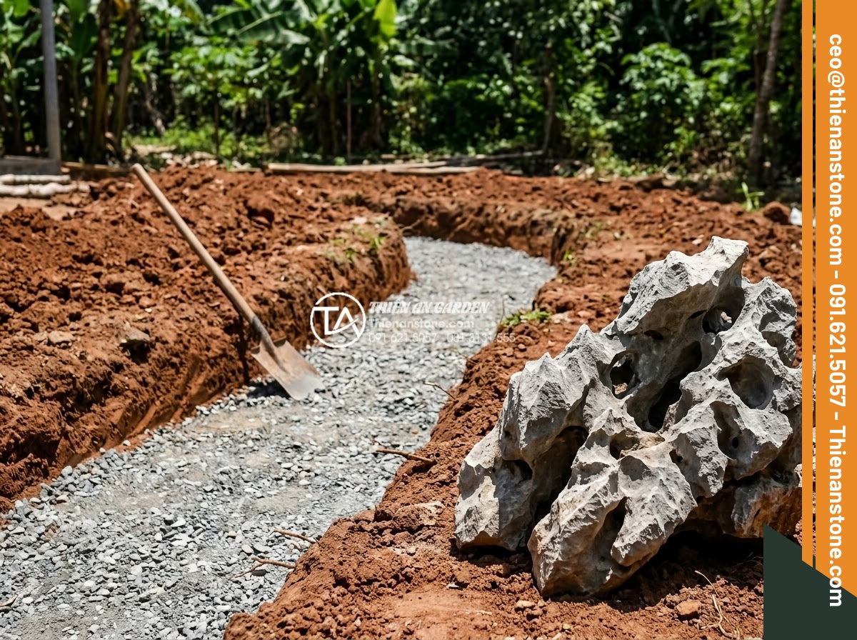 Vật liệu đá cuội: Linh hồn trong các mẫu tiểu cảnh trước nhà khô hiện đại - Hình 6 Vật liệu đá cuội: Linh hồn trong các mẫu tiểu cảnh trước nhà khô hiện đại - Step by step professional construction photography showing the complete process