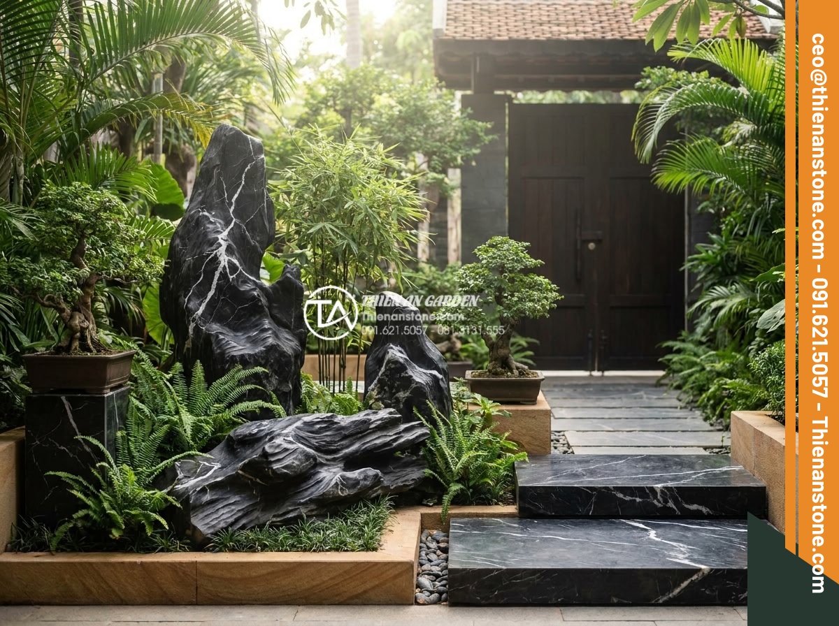 10 Loại đá tự nhiên tốt nhất dành riêng cho tiểu cảnh sân trước - Hình 6 10 Loại đá tự nhiên tốt nhất dành riêng cho tiểu cảnh sân trước - Professional high detail image of a traditional Vietnamese style front yard mini