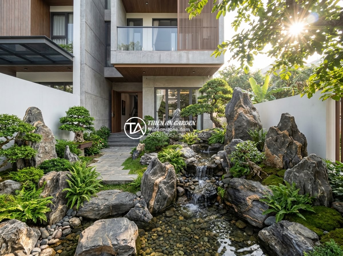 5 Sai lầm phổ biến khi tự làm tiểu cảnh trước nhà mini bạn cần biết - Wide angle professional photograph of a perfectly balanced miniature front yard