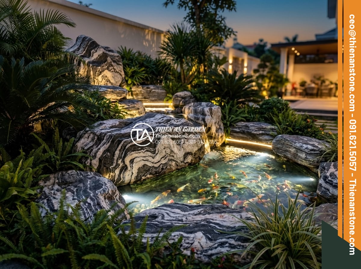 5 Sai lầm phổ biến khi tự làm tiểu cảnh trước nhà mini bạn cần biết - Stunning completed project photography of a resort-style mini rock garden design