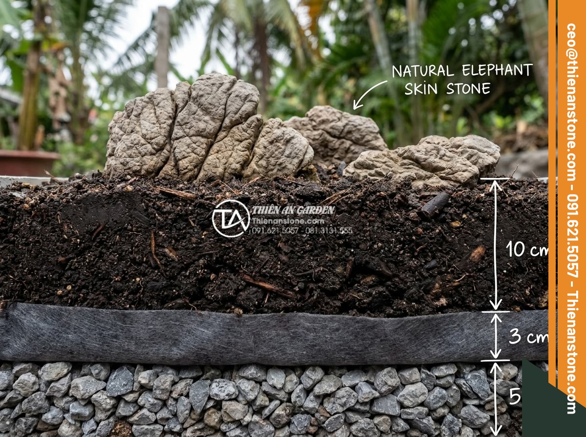 5 Sai lầm phổ biến khi tự làm tiểu cảnh trước nhà mini bạn cần biết - Detailed technical illustration style photo showing proper layering technique fo