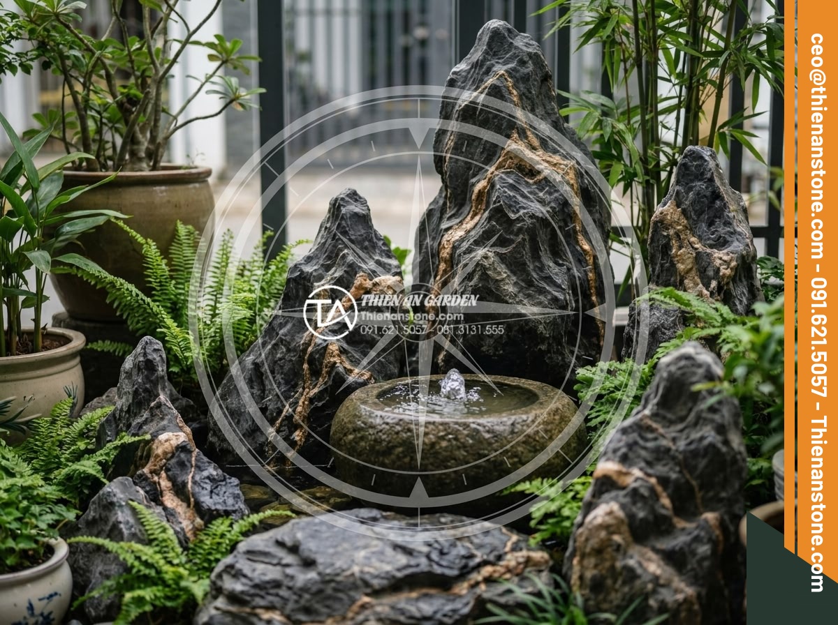 5 Sai lầm phổ biến khi tự làm tiểu cảnh trước nhà mini bạn cần biết - Detailed professional photo demonstrating correct stone placement according to V