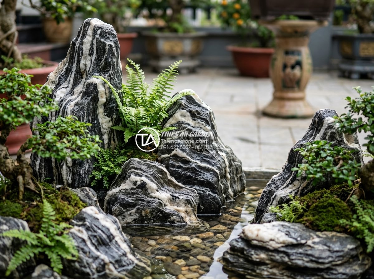 Cách sử dụng đá thấm thủy làm tiểu cảnh mini trước nhà cực độc đáo - Beautiful arrangement of different types of Vietnamese absorbing stones for mini