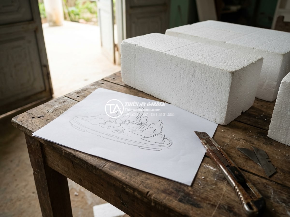 Cách tự làm hòn non bộ bằng xi măng và xốp cực đơn giản cho người mới - Step-by-step process of carving and assembling polystyrene foam base for DIY roc
