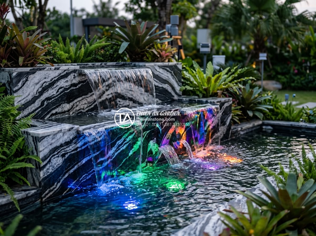 Hệ thống đèn led âm nước: Cách tạo hiệu ứng ánh sáng huyền ảo cho thác nước - Futuristic concept rendering of AI-controlled underwater LED lighting system on 