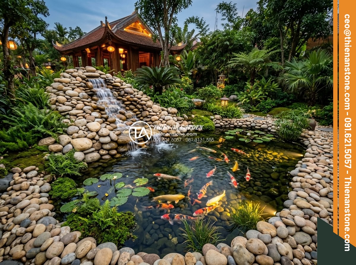 Hòn non bộ cho người mệnh Thủy: Khai thông dòng chảy tài lộc dồi dào - Hình 11 Hòn non bộ cho người mệnh Thủy: Khai thông dòng chảy tài lộc dồi dào - Spectacular integrated design of hon non bo waterfall flowing directly into a cr
