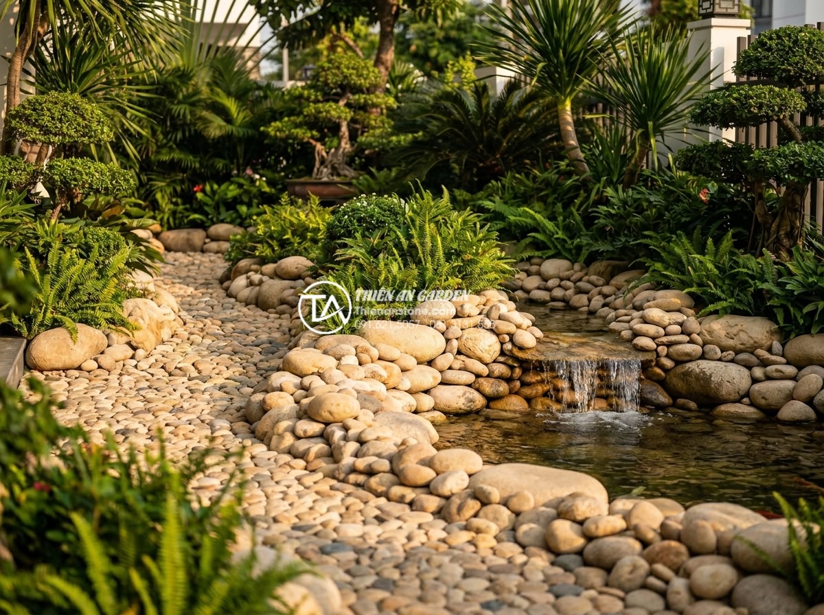 Hướng dẫn thiết kế tiểu cảnh sân trước chuẩn phong thủy và kiến trúc - Professional landscape photography of a luxurious front yard mini landscape in f