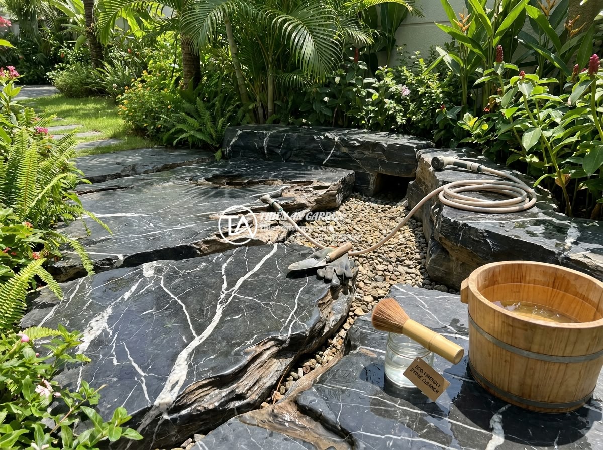Kỹ thuật gắn đá và tạo hình tảng đá trong tiểu cảnh sân trước nghệ thuật - Hình 10 Kỹ thuật gắn đá và tạo hình tảng đá trong tiểu cảnh sân trước nghệ thuật - High quality instructional photograph demonstrating professional stone garden ma