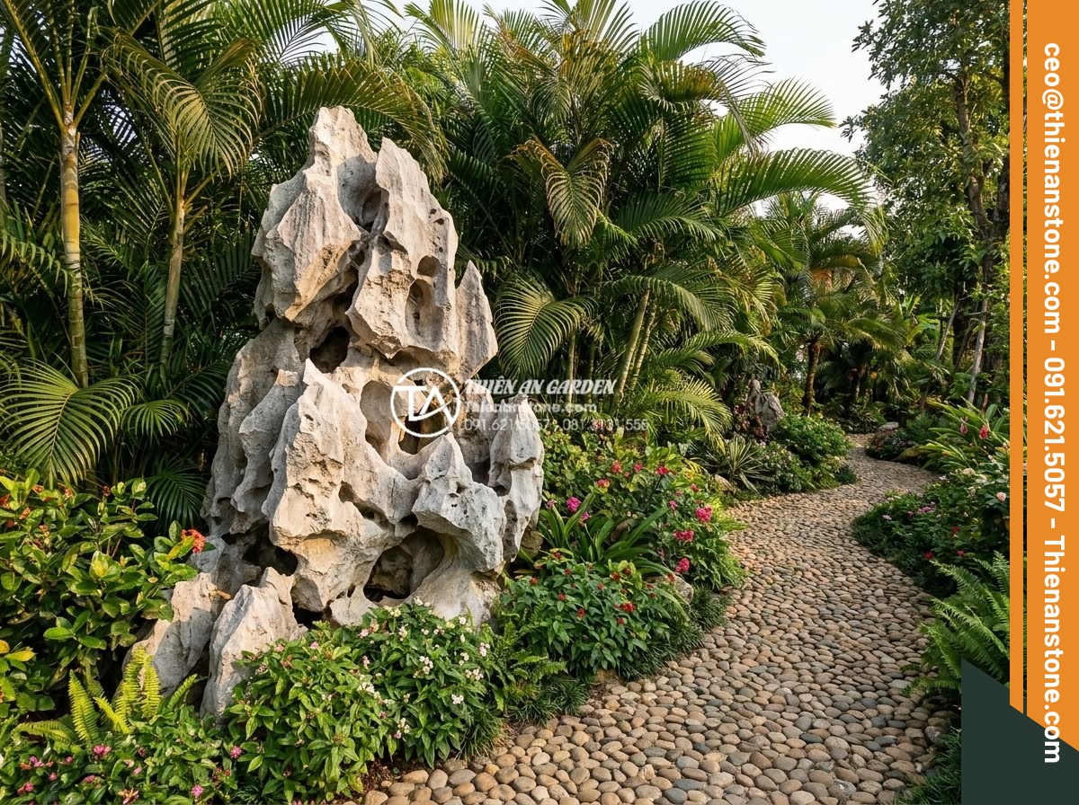 Lựa chọn kích thước đá cuội phù hợp cho lối đi tiểu cảnh sân trước - Professional realistic photograph of an elderly Vietnamese couple walking comfor