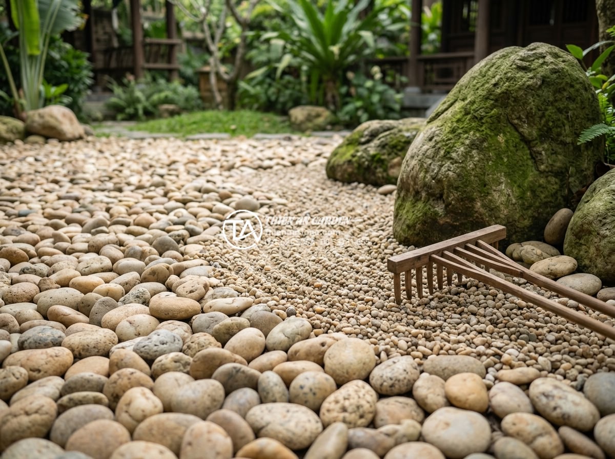 Mẫu tiểu cảnh non bộ Nhật Bản: Sự tối giản đầy tinh tế cho không gian tĩnh lặng - Hình 11 Mẫu tiểu cảnh non bộ Nhật Bản: Sự tối giản đầy tinh tế cho không gian tĩnh lặng - Maintenance scene of a beautiful Japanese dry garden showing professional garden