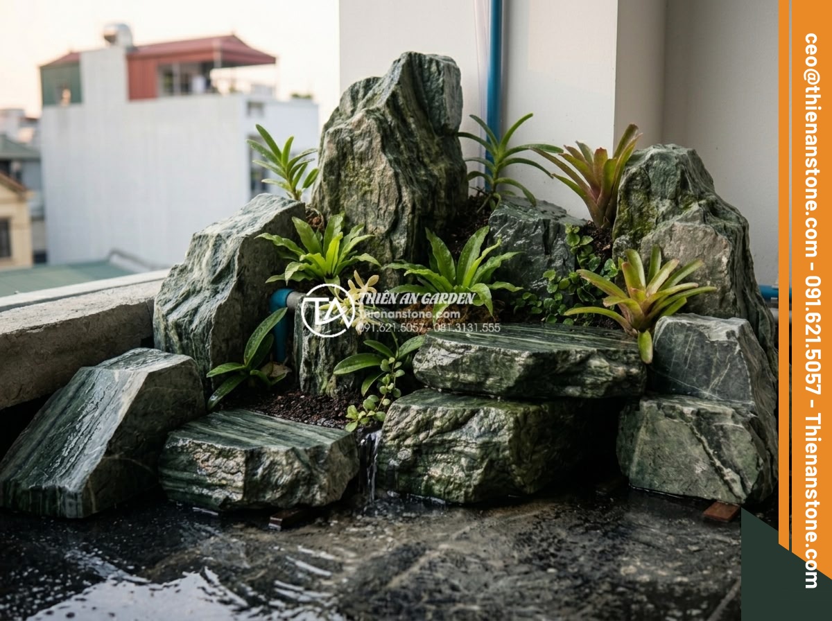 Mẫu tiểu cảnh thác nước ban công chung cư: Mang thiên nhiên vào căn hộ - Step-by-step professional construction process of a balcony waterfall: from init