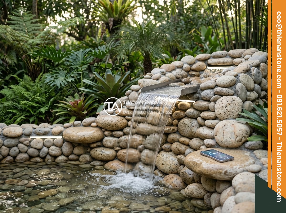 Nghệ thuật sắp đặt đá cảnh trong tiểu cảnh thác nước chuẩn tự nhiên - Inspirational image of future smart natural stone waterfall with integrated mode