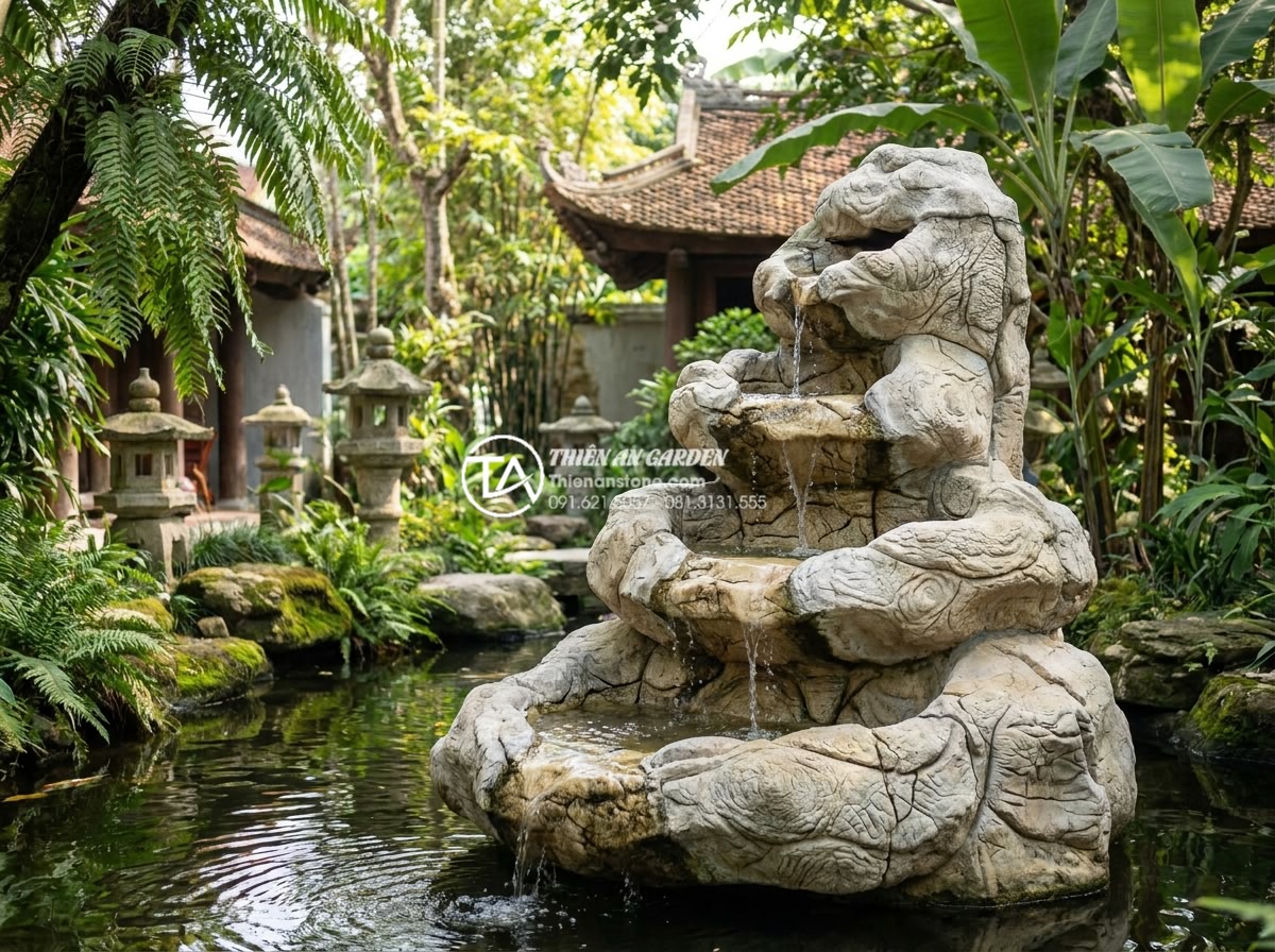 Phong thủy thác nước sân vườn: Cách đặt hướng rước tài lộc vào nhà - Stunning multi-tiered natural stone garden waterfall fountain crafted from premi