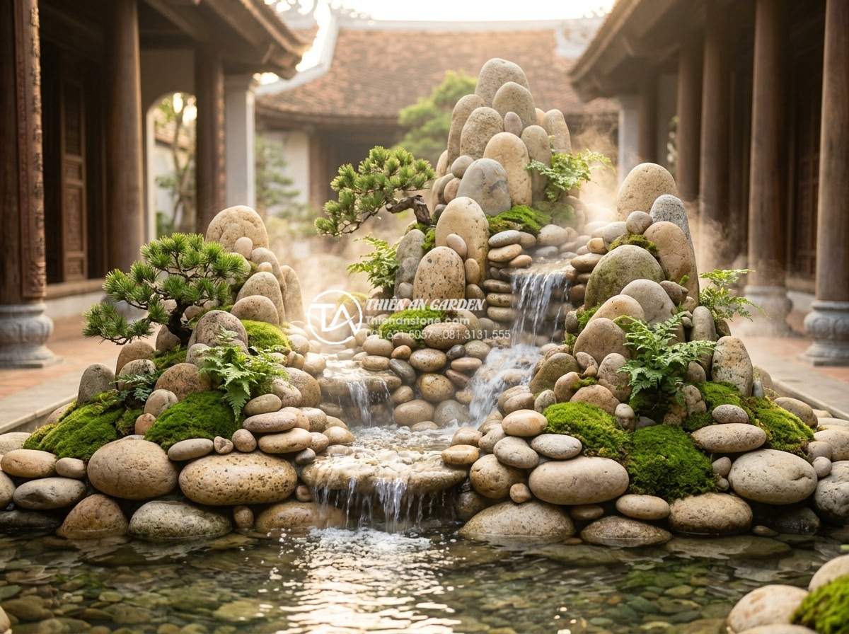 Tác động của tiểu cảnh non bộ đến độ ẩm và không khí trong sân vườn - A breathtaking Vietnamese style hon non bo miniature rock garden installed in a