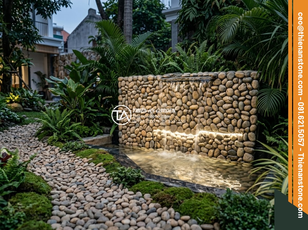 Tiểu cảnh thác nước trên tường: Giải pháp tối ưu cho sân vườn phố - Step-by-step professional construction photo series of installing a natural ston