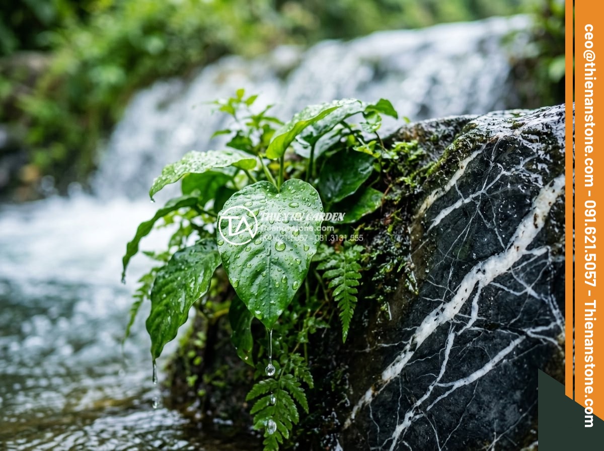 Top 10 loại cây thủy sinh và cây trang trí thác nước sân vườn đẹp nhất - Close-up professional shot of water droplets sparkling on vibrant green aquatic 