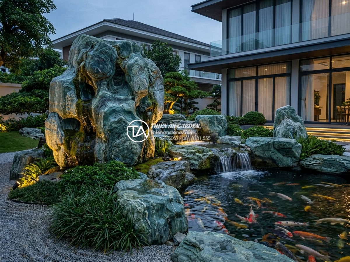 Top 5 đơn vị thi công tiểu cảnh đá mỹ nghệ uy tín nhất hiện nay - Luxury completed stone garden project by professional Vietnamese company, featur