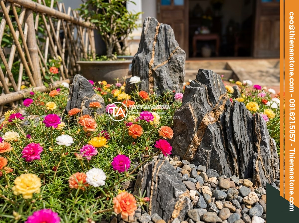 Top 7 loại cây bền bỉ, dễ chăm sóc nhất cho tiểu cảnh sân trước nắng gắt - Vibrant realistic photo of portulaca flowers in full bloom covering the ground i