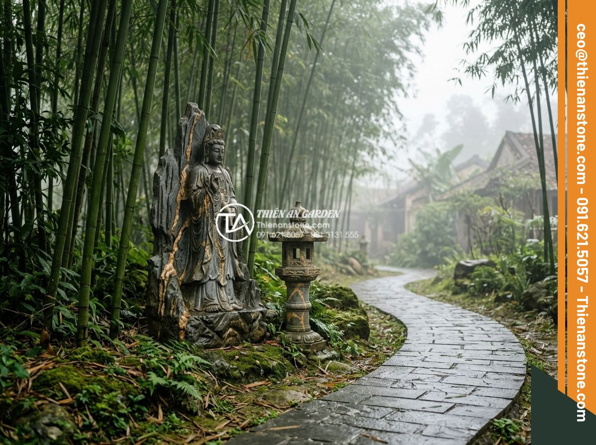 10 loại cây cảnh phù hợp nhất với phong cách làng quê Bắc Bộ - Serene photorealistic scene of a Northern Vietnamese village garden with tall el