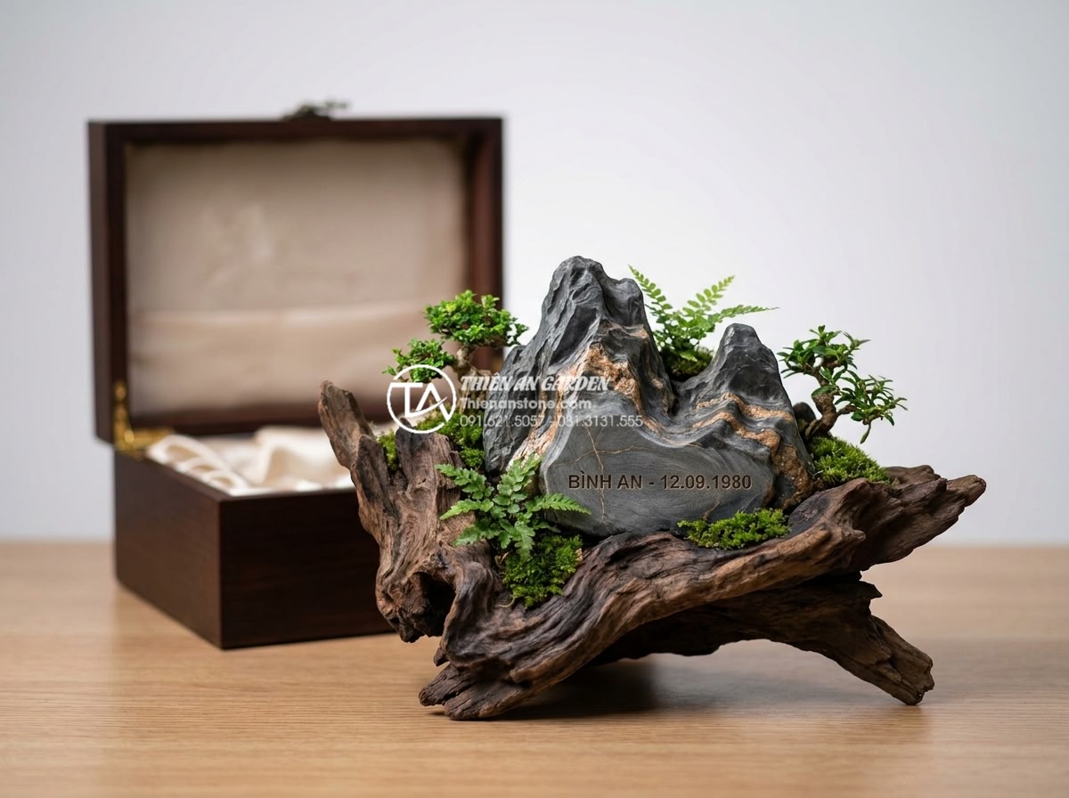 10 Ý tưởng làm quà tặng từ tiểu cảnh gỗ lũa mini độc bản - Hình 3 10 Ý tưởng làm quà tặng từ tiểu cảnh gỗ lũa mini độc bản - Custom personalized miniature driftwood and natural stone landscape birthday gif