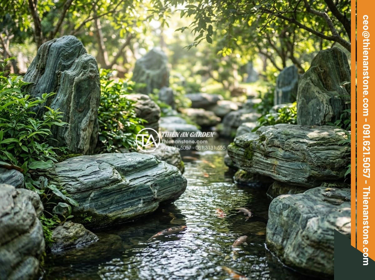 5 sai lầm thường gặp khi bố trí đá cảnh trong tiểu cảnh làng quê - Vivid realistic photograph of perfectly integrated Vietnamese rural landscape wi