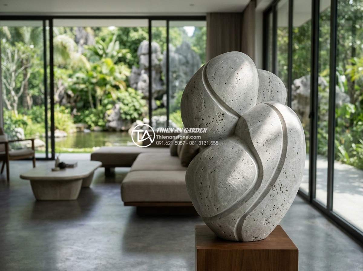 Biến tấu đá cuội thành tác phẩm nghệ thuật: 5 mẫu điêu khắc đá cuội - Modern abstract pebble stone sculpture with smooth curved shapes and deep carved