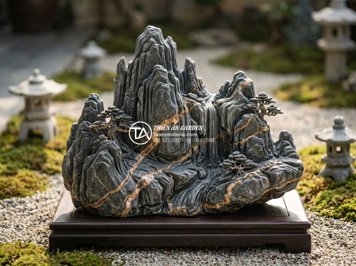 Biến tấu đá cuội thành tác phẩm nghệ thuật: 5 mẫu điêu khắc đá cuội - Intricate miniature landscape carved from a single large river pebble depicting 