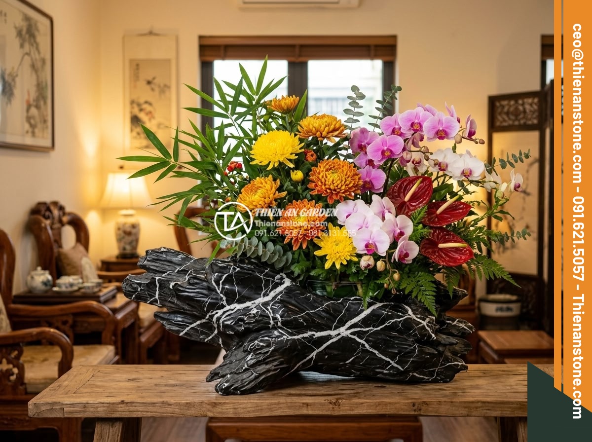 Cách chăm sóc hoa trong tiểu cảnh đá để tươi lâu suốt 3 tuần Tết - Long-term maintenance of Vietnamese Tet stone flower arrangement after 18 days: 