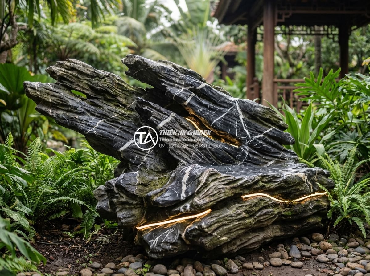 Cách kết hợp đèn LED chiếu sáng làm nổi bật tiểu cảnh gỗ lũa đêm - Long-term preserved driftwood sculpture with well-maintained LED lighting system