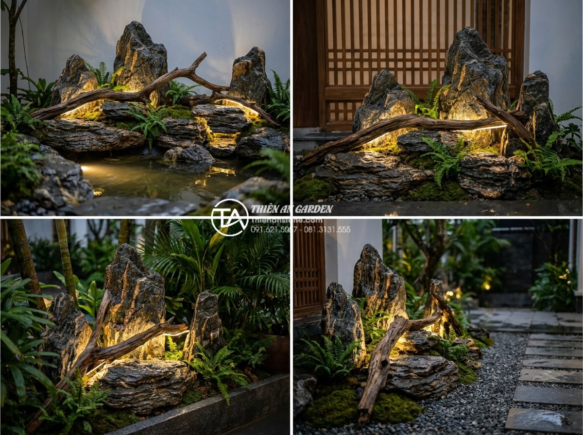 Cách kết hợp đèn LED chiếu sáng làm nổi bật tiểu cảnh gỗ lũa đêm - Multiple successful real-world examples of LED illuminated driftwood landscapes 