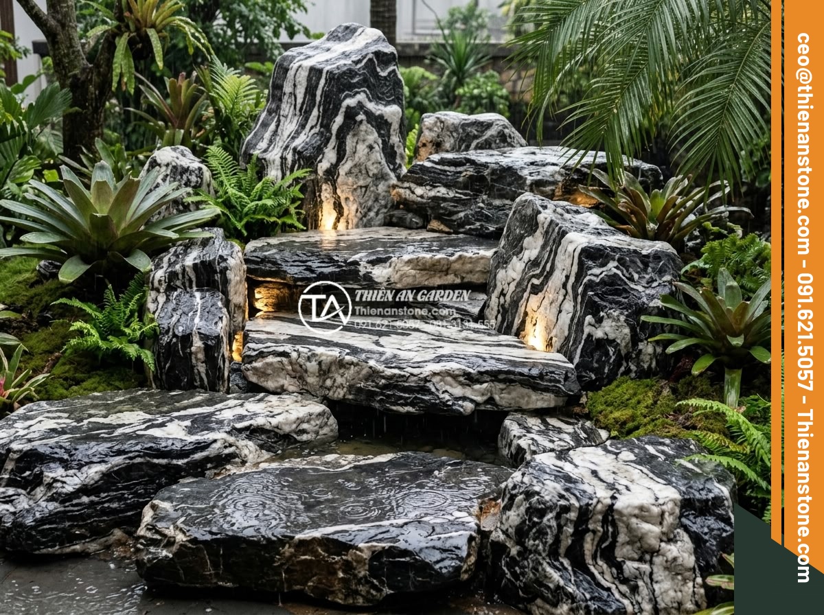 Cách xử lý rêu mốc cho tiểu cảnh làng quê ngoài trời vào mùa mưa - Lighting and airflow optimization in outdoor stone garden features during rainy 