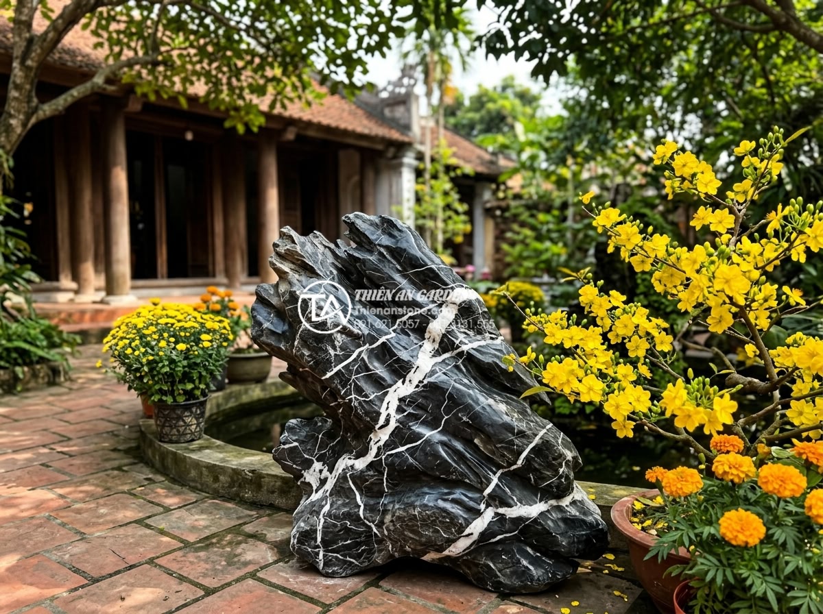 Checklist vật liệu cần chuẩn bị trước khi làm tiểu cảnh trang trí tết hoa đá - Auspicious stone and flower placement in Vietnamese home garden following tradit