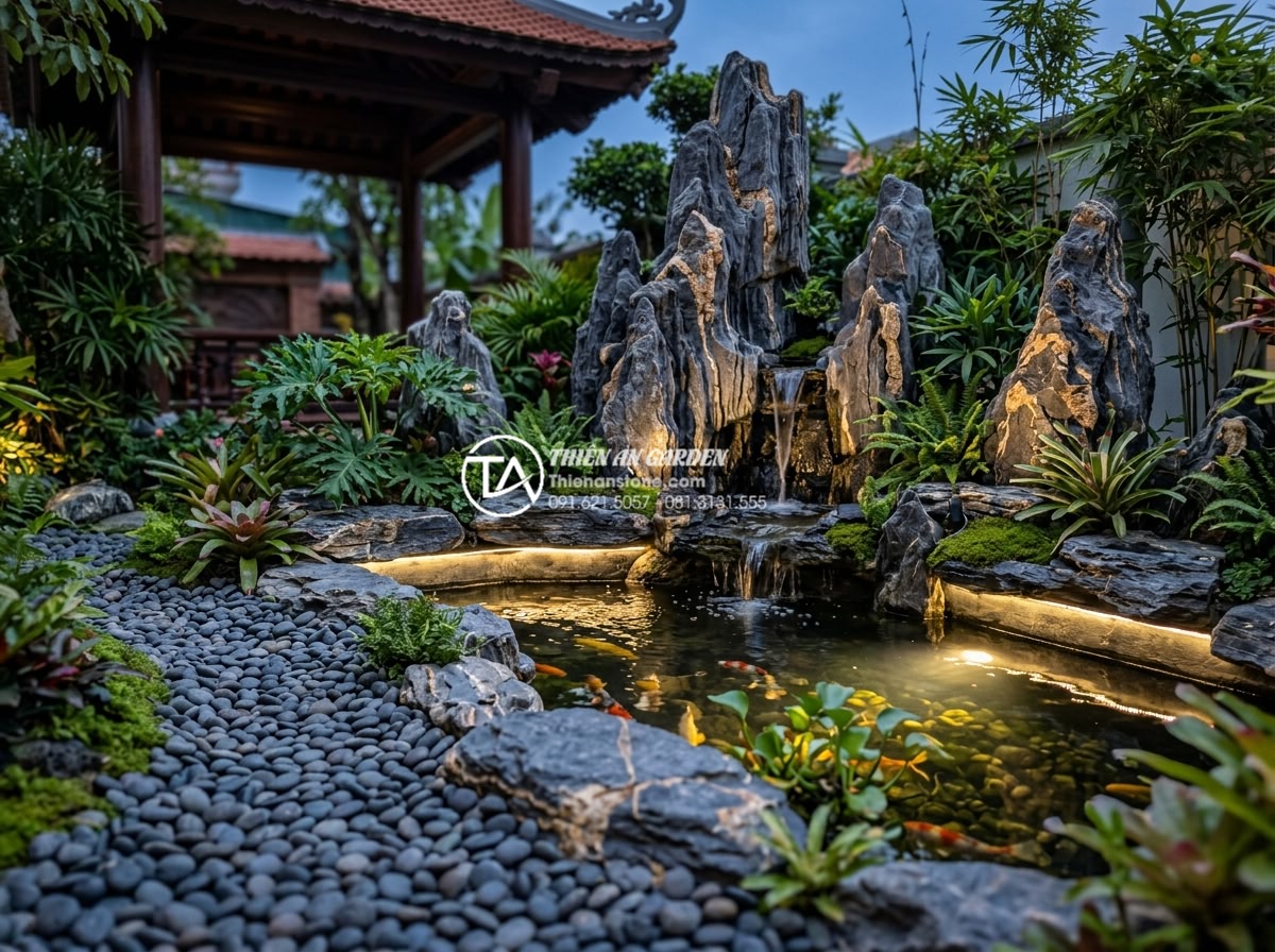 Đá cuội là gì? Tại sao đá cuội lại được ưa chuộng trong cảnh quan? - Finished high-end garden project with perfectly arranged natural pebble areas, i