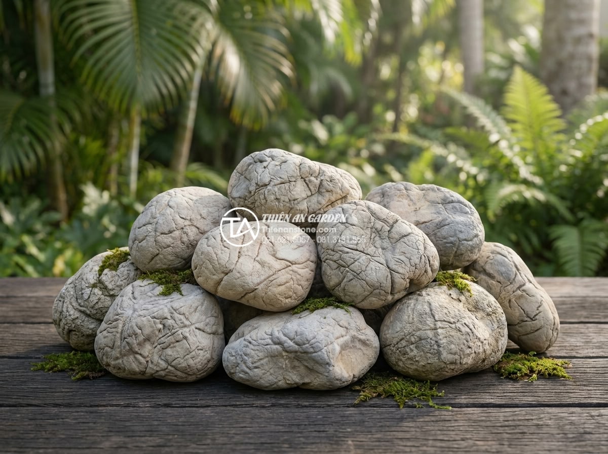 Đá cuội làm tiểu cảnh loại nào tốt? 5 tiêu chí lựa chọn bạn cần biết - Professional high-resolution photograph showcasing three distinct types of natur