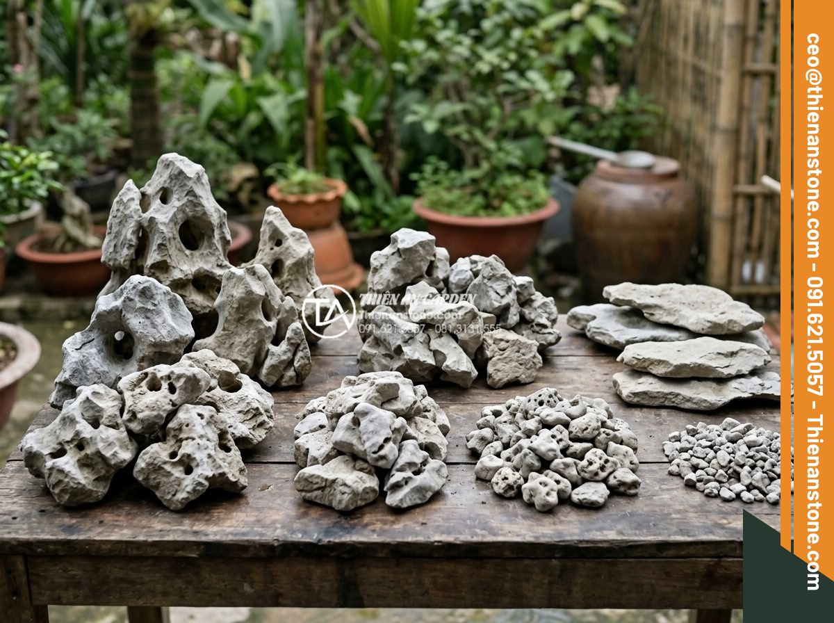 Hướng dẫn dán đá cuội làm tiểu cảnh bằng keo chuyên dụng siêu chắc - Variety of sorted pebble stones categorized for different roles in building dura