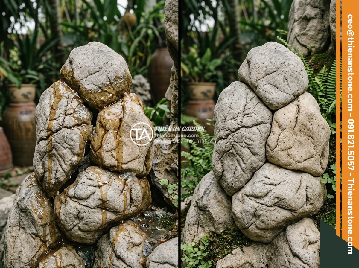 Hướng dẫn dán đá cuội làm tiểu cảnh bằng keo chuyên dụng siêu chắc - Before and after correction of common pebble glue errors in stone landscape cons