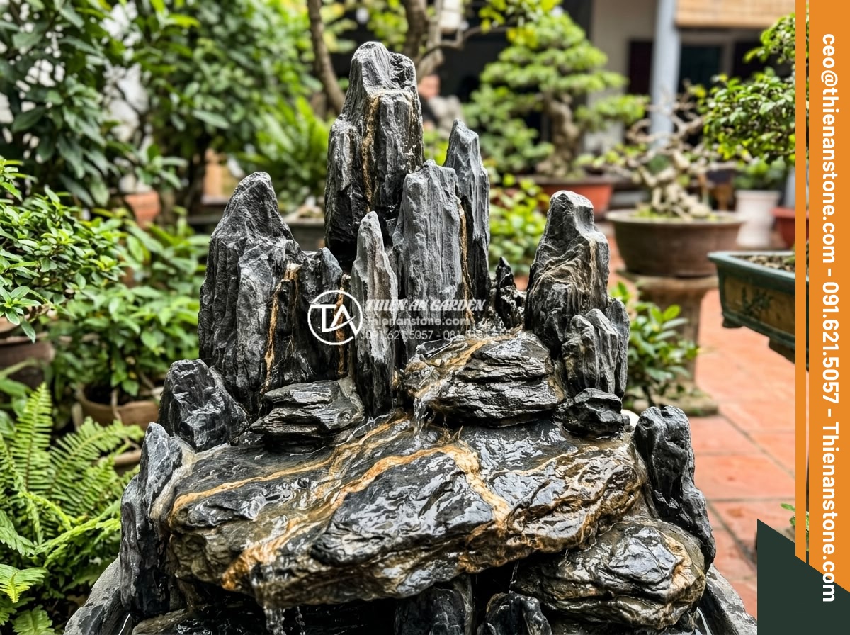 Hướng dẫn dán đá cuội làm tiểu cảnh bằng keo chuyên dụng siêu chắc - High-quality photo of a durable pebble stone water fountain constructed with pro