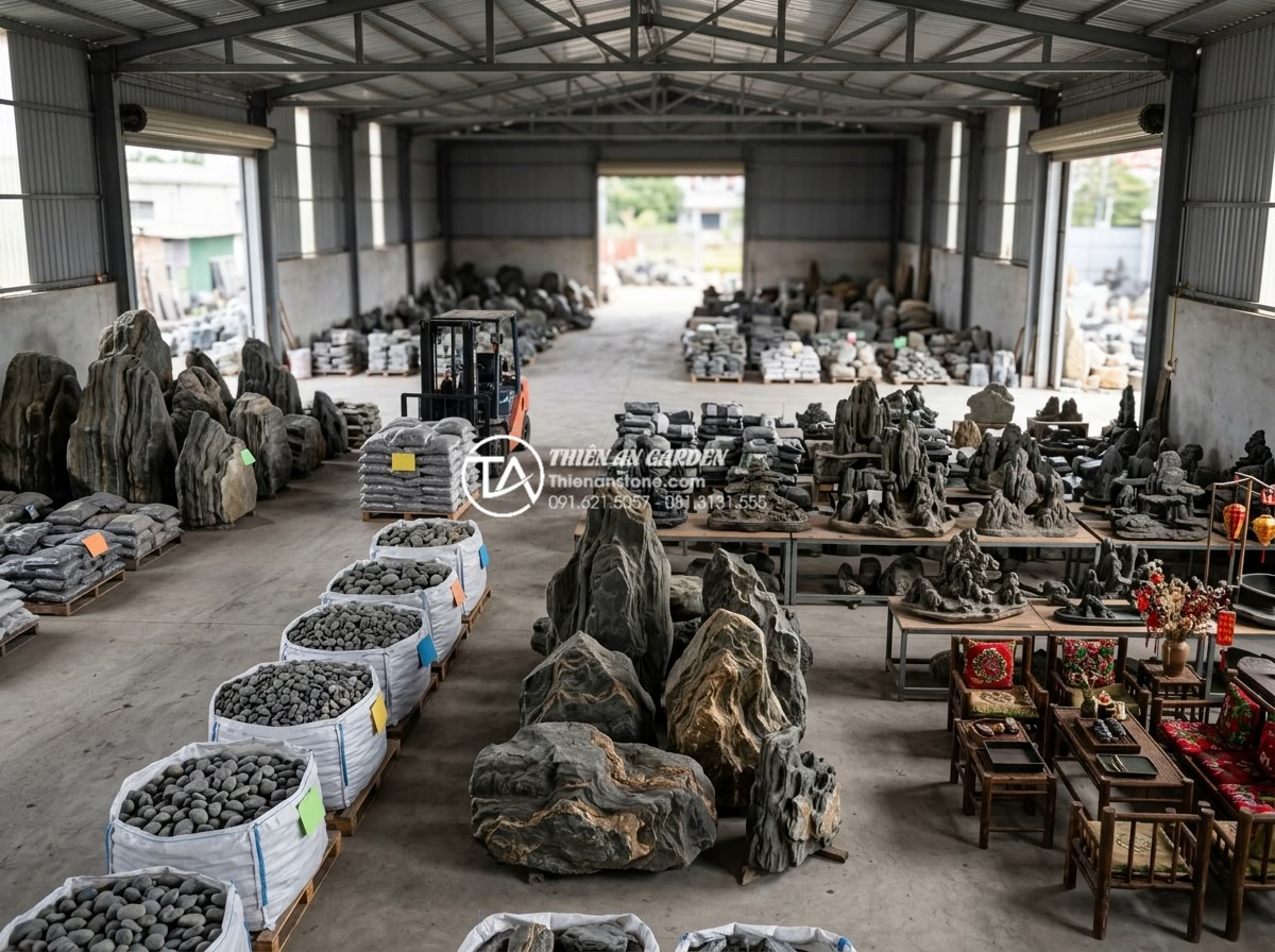Review các địa chỉ bán đá cuội và đá cảnh làm tiểu cảnh tết uy tín - Professional photo of a spacious natural stone warehouse in Ho Chi Minh City are