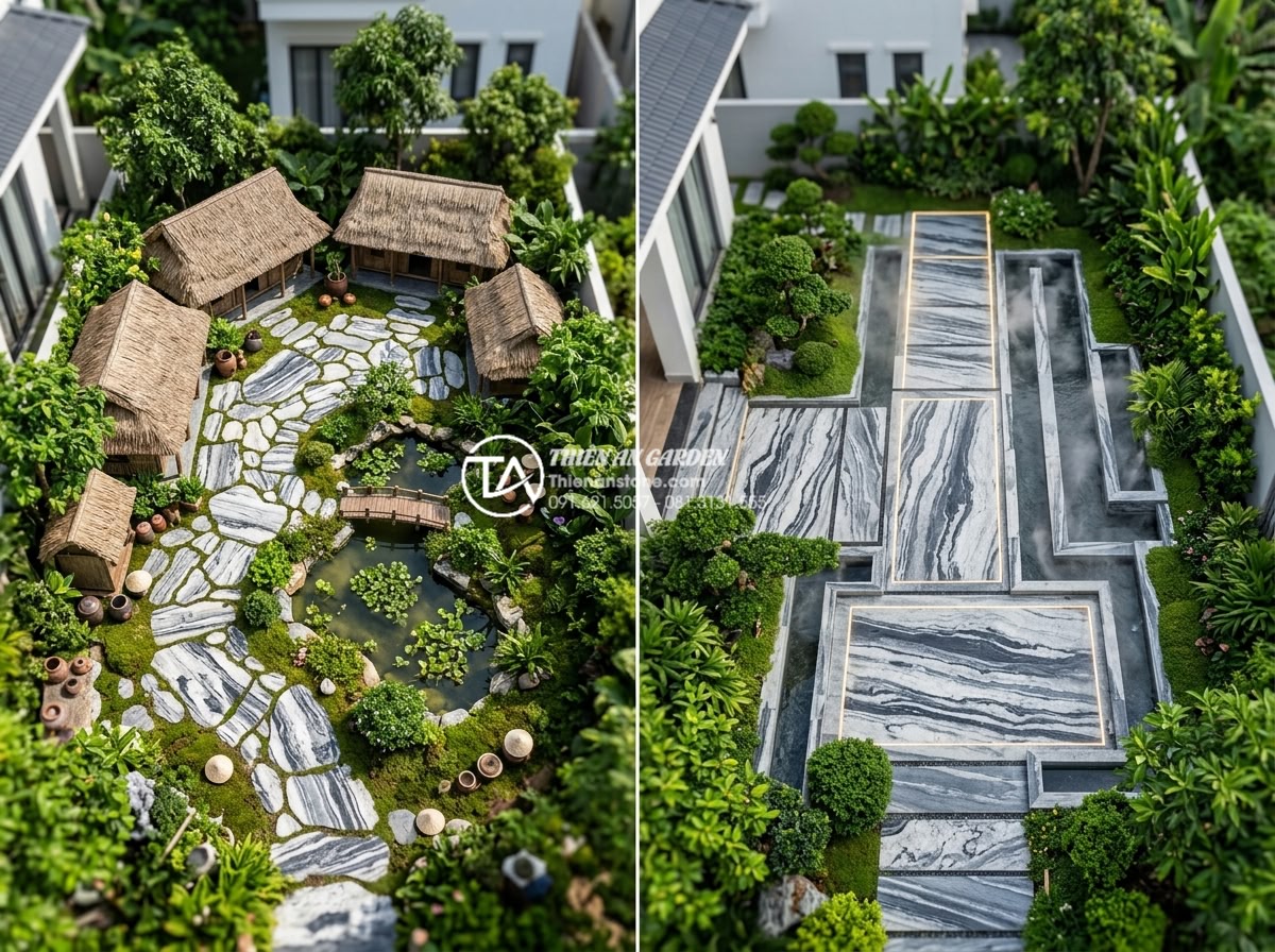 So sánh tiểu cảnh làng quê Bắc Bộ hiện đại và truyền thống: Nên chọn loại nào? - Hình 7 So sánh tiểu cảnh làng quê Bắc Bộ hiện đại và truyền thống: Nên chọn loại nào? - Aerial view comparison of traditional and modern Northern Vietnamese village min